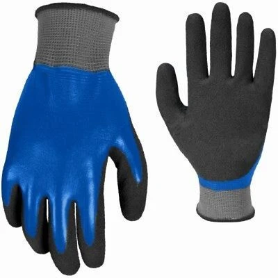 Double Dip Coated Gloves, Textured, Water Resistant, Men's L