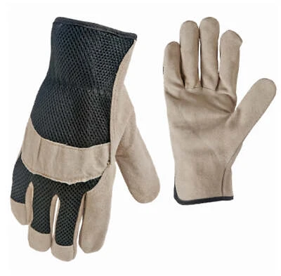 Suede Cowhide Leather Palm Work Gloves, Mesh Back, Men's M