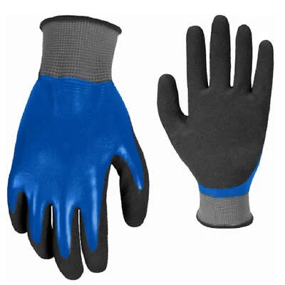 Double Dip Coated Gloves, Textured, Water Resistant, Men's M