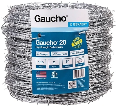Bekaert 118290 Gaucho 20 Barbed Wire, 15.5 Gauge, 2-Point, 5 In. Spacing, 1320 Ft.