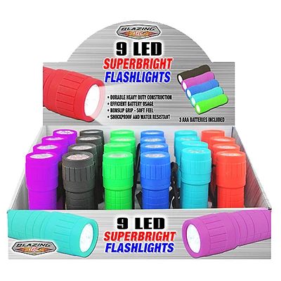 Blazing LEDz 702353 9 LED Super Bright Flashlight, Assorted Colors, 3 AA