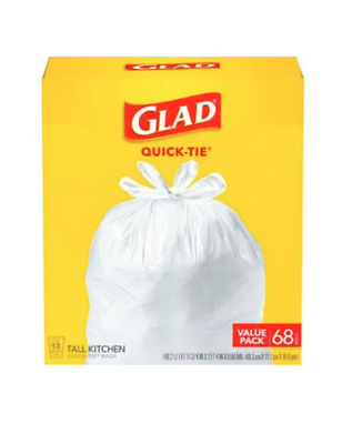 Tall Kitchen Garbage Bags, White, Quick Tie, 13 Gallon, 68-Ct.