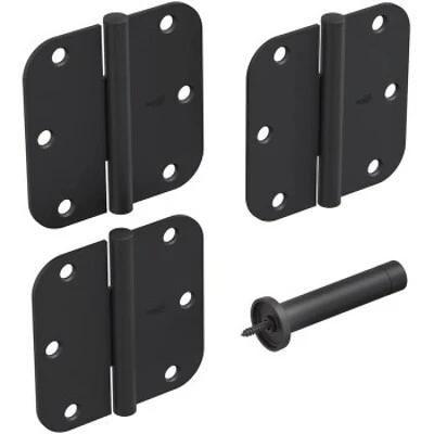 Squeak Guard Door Hinges + Door Stop, Matte Black, 3-Pk.