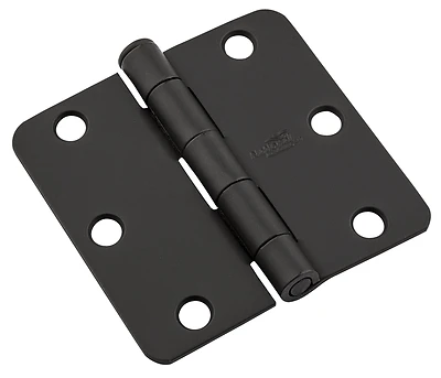 Door Hinge, 1/4 In. Round Corners, Black, 3 In.