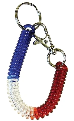 Hy-Ko KC363 Coiled Wrist Key Ring, Clip-On, Red White & Blue