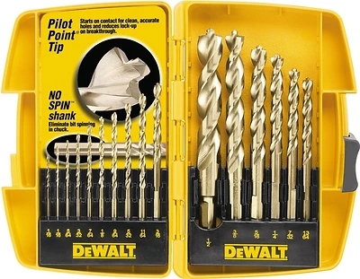 DeWalt DW1956 Pilot-Point Drill Bit Set, Steel, 16-Piece