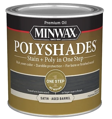 Minwax 213994444 PolyShades Stain & Poly Finish, Satin, Aged Barrel, 1/2 Pt.