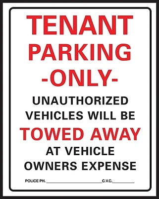 Commercial Grade Plastic Sign, Tenant Parking Only, 15" X 19"