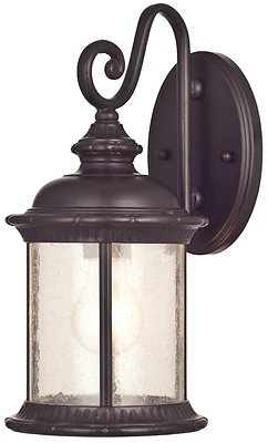 Wall Light Fixture, Outdoor, Oil-Rubbed Bronze & Clear Seeded Glass, 100-Watt, 6.5 x 13.25-In.