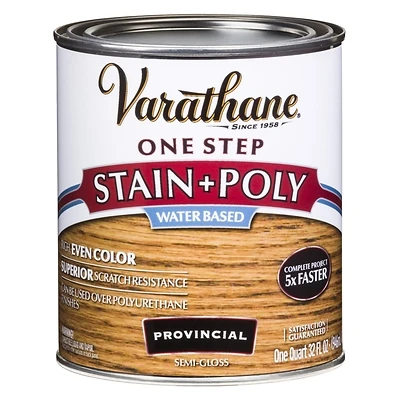 One Step Stain & Polyurethane, Water-Based Semi Gloss, Provincial, Qt.