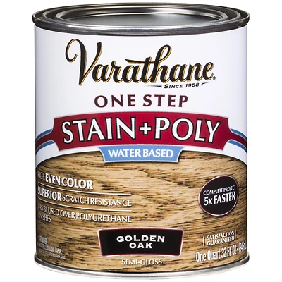 Stain & Polyurethane, Water-Based, Golden Oak, 1-Qt.