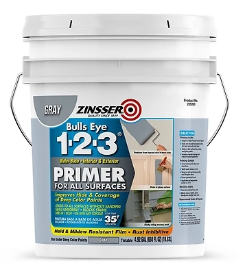 Bulls Eye 1-2-3 Primer, Water-Base, Gray, 5-Gallons