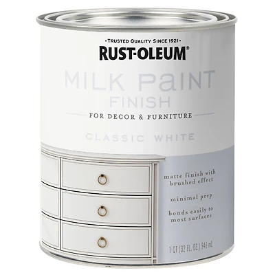 Rust-Oleum 331049 Milk Paint Finish, Matte, Classic White, 30 oz