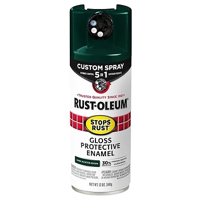 Rust-Oleum 376902 Stops Rust Custom Spray 5-in-1 Paint, Gloss Dark Hunter Green, 12 Oz