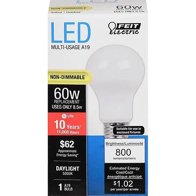 Feit Electric A800/850/10KLED LED Light Bulb, A19, Daylight, 8.5-Watt