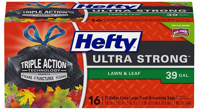 Ultra Strong Heavy-Duty Drawstring Lawn & Leaf Bags, Black, 16-Ct., 39 Gallon