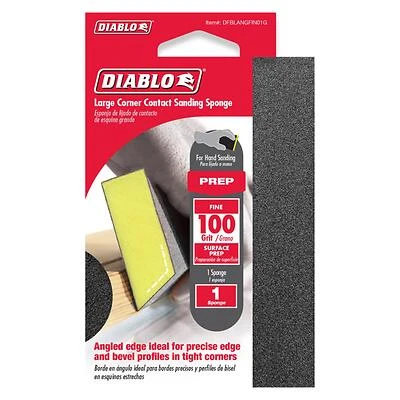 Diablo DFBLANGFIN01G Corner Contact Sanding Sponge, 100-Grit Fine, 5 x 3 In.