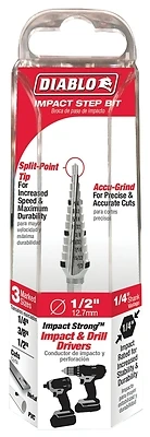 Step Drill Bit, 13 Steps, 1/4 to 1/2-In.