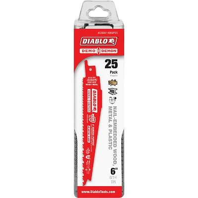 Diablo DS0614BGP25 Reciprocating Saw Blade, 1 in W, 6 in L, 8, 14 TPI