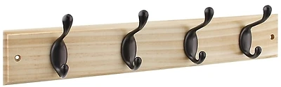 Hookrail, 4 Oil-Rubbed Bronze Hooks, 18 In. Natural Board