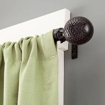 Decorative Curtain Rod With Finials, Brown Woven Ball, 5/8 x 48 to 86 In.