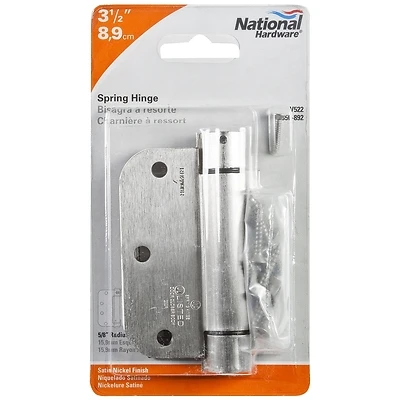 Spring Door Hinge, Adjustable, Nickel, 3.5 In.