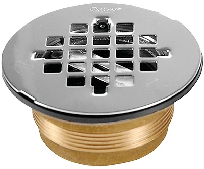 No-Caulk Shower Drain With Steel Strainer Cover, Brass