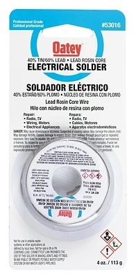 Oatey 53016 Rosin Core Solder Wire, 4 oz, 0.063 in. Diameter, 40/60 Tin/Lead