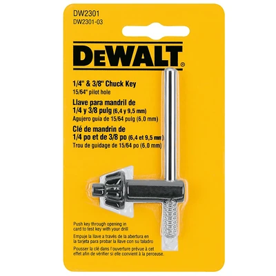 DeWalt DW2301 Chuck Key, 1/4 to 3/8 In., 15/64 In. Pilot, Steel
