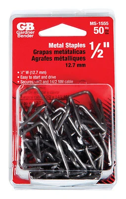 Gardner Bender MS-1555 Metal Insulated Cable Staple, 1/2 In. Crown, 50 Pk