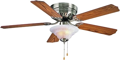52 Inch 5 Blade Ceiling Hugger Fan With Brushed Nickel Finish And Light Kit