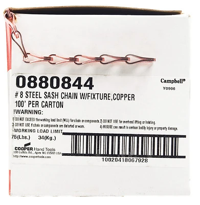 Chain No. 8 Twist Link Carbon Steel Sash Chain 100 Ft Length