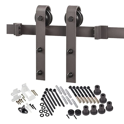 8 Ft. Antique Bronze Barn Door Hardware Kit For 1-3/8 In. Thick Doors