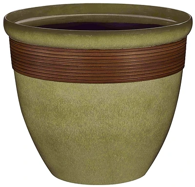 Pt-s015 Tall Wave Planter, 15 In Diameter, 12-1/2 In Height, Olive Green/wood