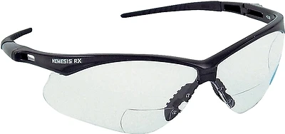 V60 Nemesis Safety Glasses, Clear Readers With 2.0 Diopters, Black Frame