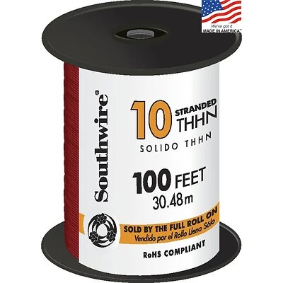 100-ft 10-awg Stranded Red Copper Thhn Wire For Electrical Applications