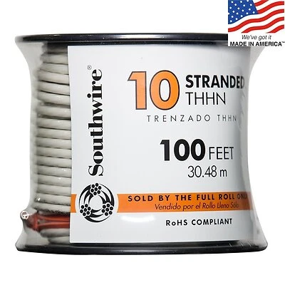 100-ft 10-awg Stranded White Copper Thhn Wire For Electrical Applications
