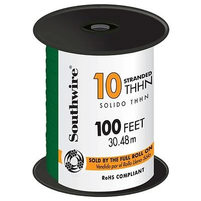 100-ft 10-awg Stranded Green Copper Thhn Wire For Electrical Applications