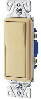 Eaton 7501V Rocker Switch, 15A 120/277V, Single-Pole, Ivory