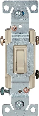 Eaton 1303-7V-10-L Toggle Switch, 120V, 15A, 3-Way, Ivory
