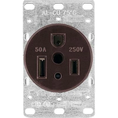 Eaton 1254-BOX 50 Amp Flush Mount Power Receptacle, NEMA 6-50, Brown