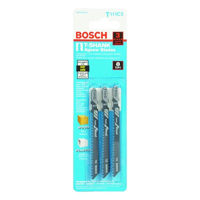 Bosch T111C3 Jig Saw Blade, 4 In., 8 TPI, 3-Pk.