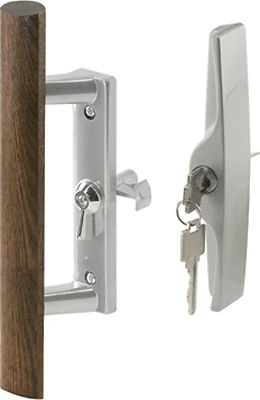 Keyed Wood Pull Internal Door Handle Set With Tee Lock In Gray - Model C 1064