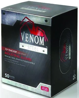 Venom Steel VEN6045R Nitrile Disposable Gloves, Black, 50-Count