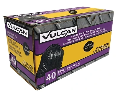 Vulcan FG-03812-11 Heavy Duty Trash Bags, 33 Gallon, Black, 40 Count