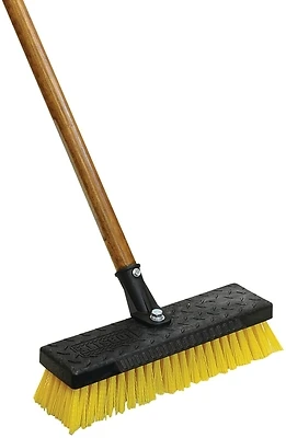 Quickie 266ZQK Deck Scrub Brush, 12 In., 54 In. Handle, Stiff Poly