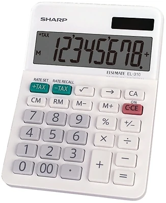 Sharp EL310WB Mini Desktop Calculator, 8-Digit LCD Display, White