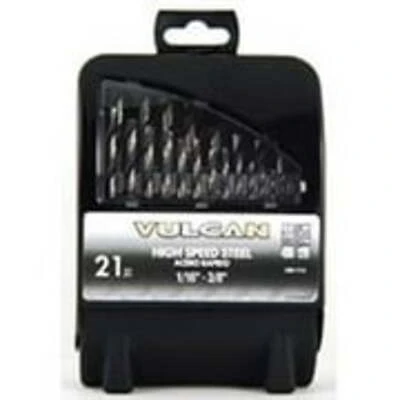 Vulcan Jobber Length Drill Set, 1/16 - 3/8 In, 21 Pieces, High Speed Steel