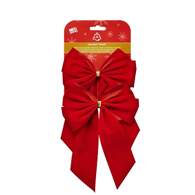 Holiday Trims Red Velvet Bow 0.75 In. Dia. X 8.5 In. L, 2 Pk