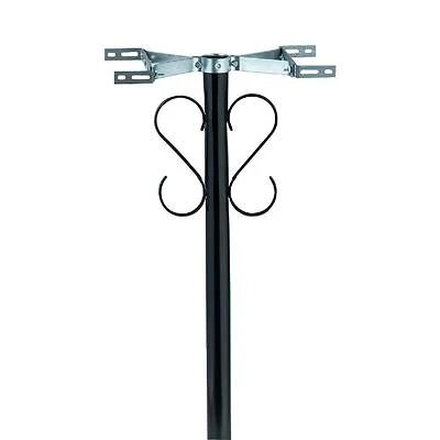 Steel Mailbox Post, Decorative Scroll, Top-Mount Boxes, Black. Round 56-In.